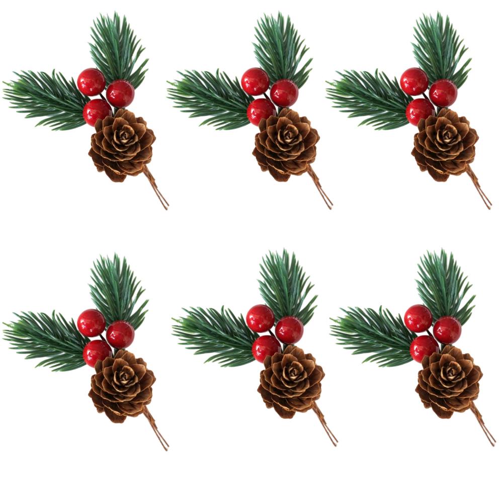 

6/10pcs Artificial Pine Cones and Red Berries - Perfect for Christmas Tree Toppers, Holiday Decorations, and Craft Projects