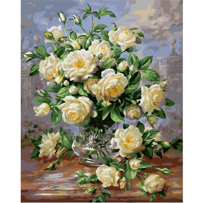 

Белая роза 30*40 см DIY краска с помощью цифрового набора для масляной живописи холст