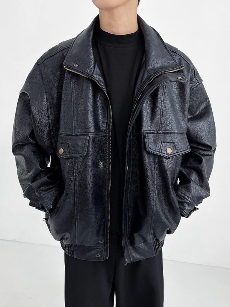 American retro locomotive soft leather jacket men's simulated leather short spring and autumn couple high-end bomber jacket