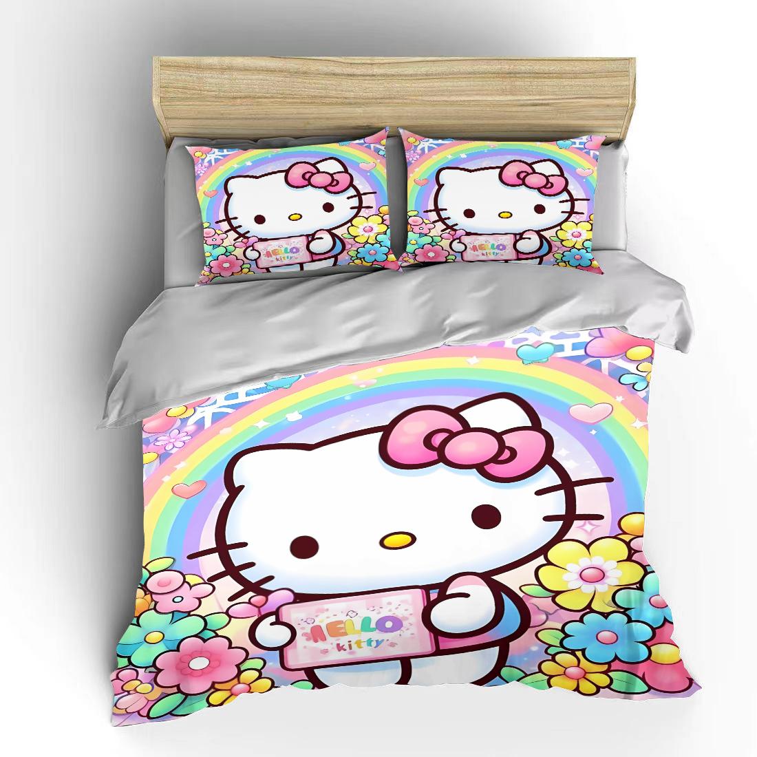 

Hello Kitty Sanrio Постільна білизна Комплекти Покривало на ліжко Покривало на ліжко Підковдра Наволочка Набори з 2-3 предметів Милий Декор для спальні US Twin173x218cm