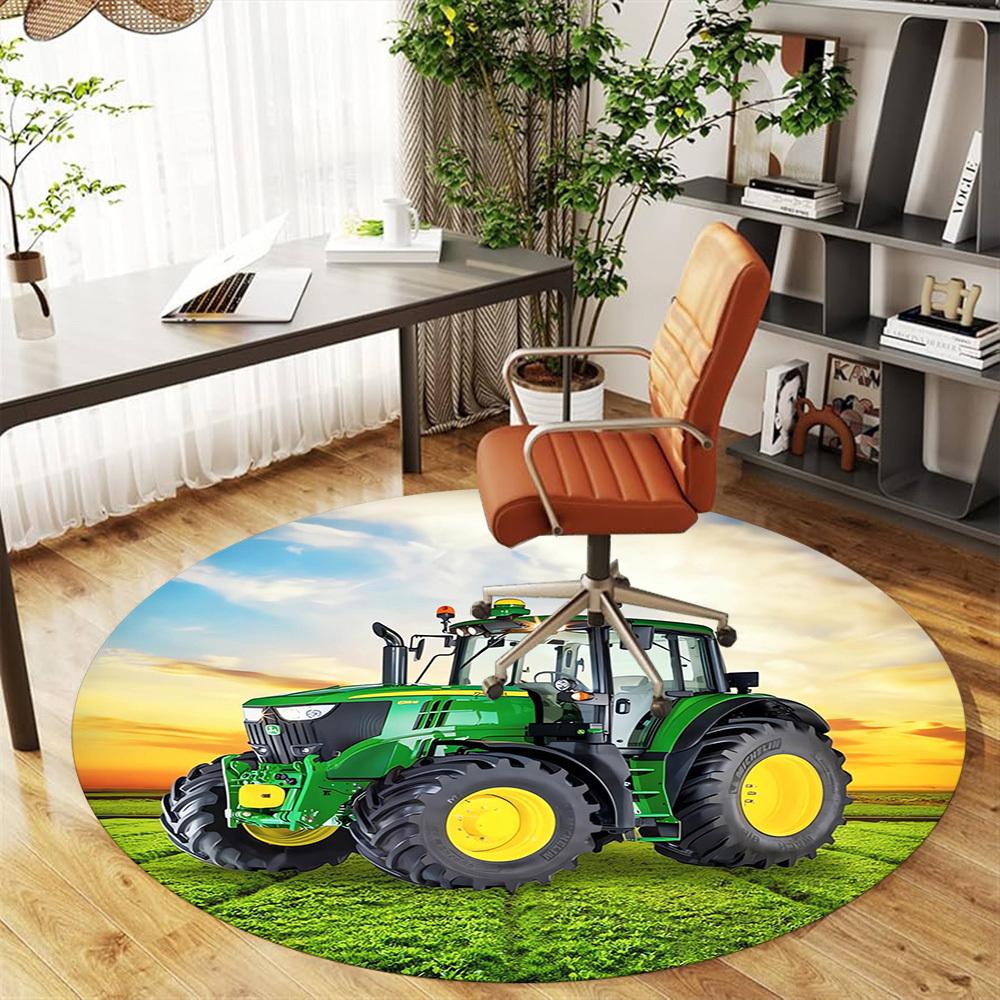 1pc Tractor Field Round Chair Mat Area Rug - Non-Slip, Floor Mat for Office, Bedroom, Home Decor Christmas Gift P0811439