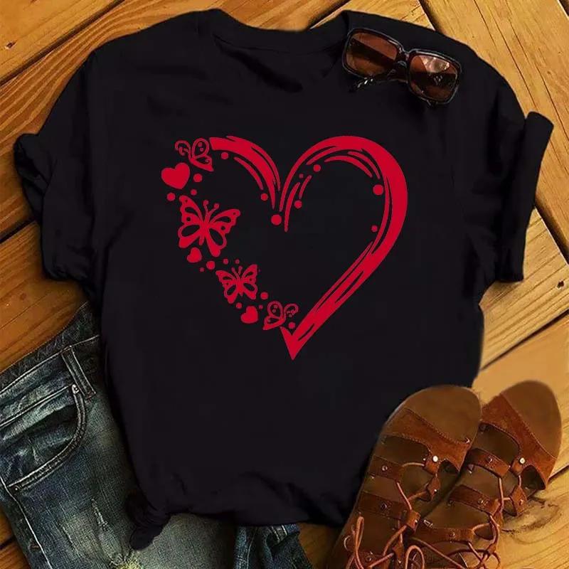 Butterfly Heart Printed T Shirt New Unisex Black T Shirt Harajuku Cute Graphic Tee Shirt Ladies Casual Female Tops Tee