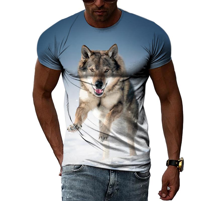 Fashion Hip Hop 3D Animal Wolf Men T-shirt Summer Trendly Casual Personality Printed Graphic T Shirts O-neck Short Sleeve Tees