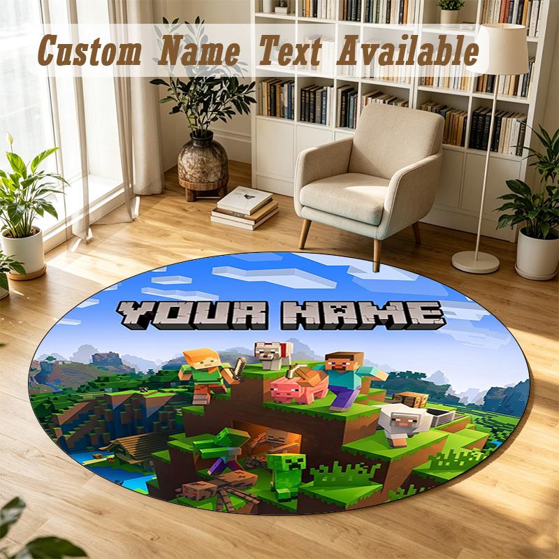 Rond Kleed Aangepaste NaamMinecraft Patroon Antislip Tapijt Huis Vloer Decoratie