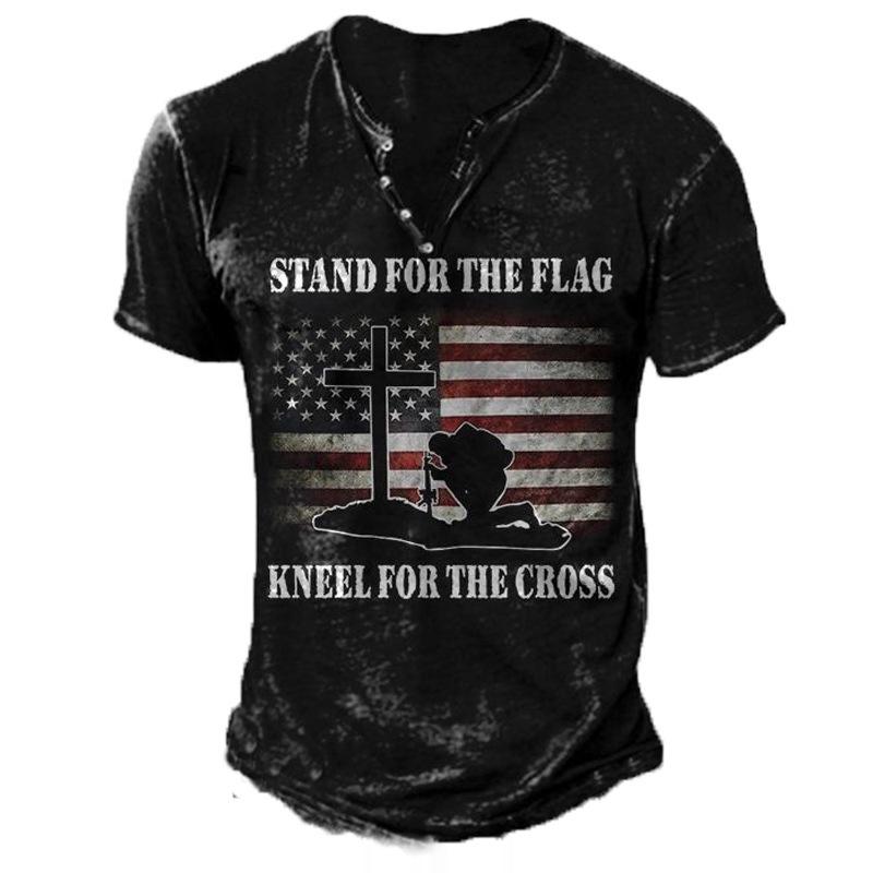 Evropské a americké slim fit plus size tičko bez límečku s potiskem, ležérní s dlouhým rukávem