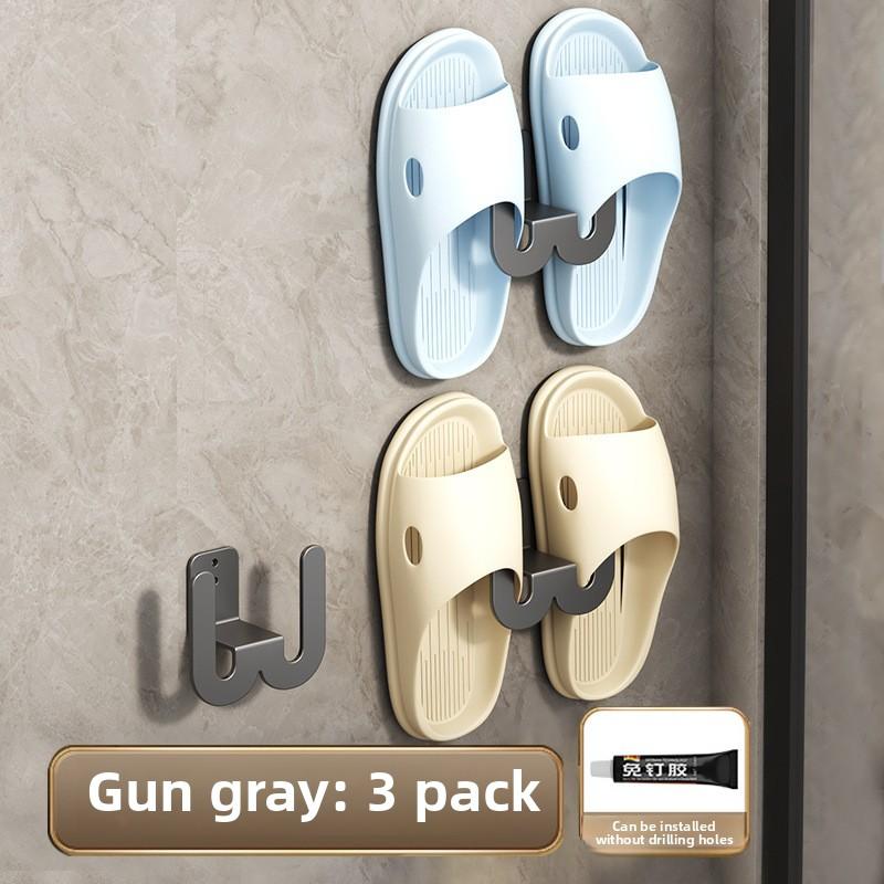 Suport papuci baie montat pe perete fără găurire, suport depozitare pantofi montat pe perete pentru toaletă, cârlig depozitare cu scurgere pentru toaletă