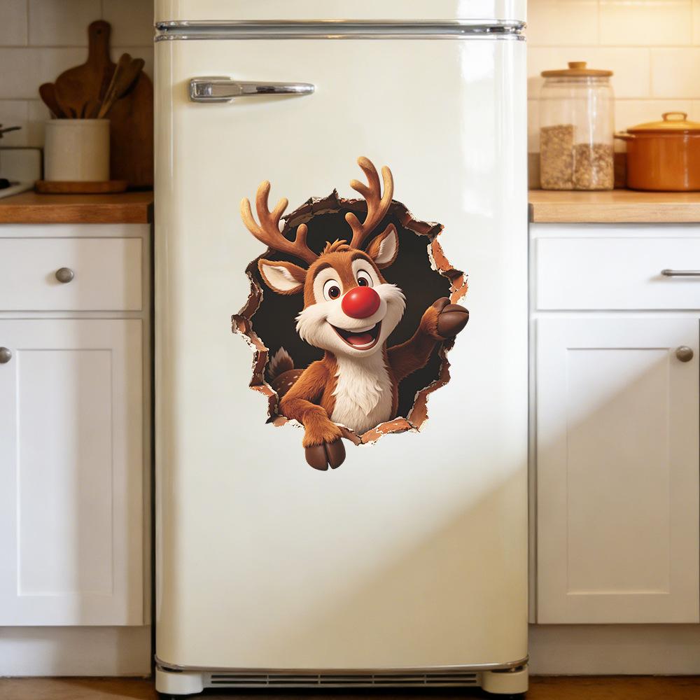 Christmas Stickers 3D Hole Bison Bedroom Sticker Living Room Background Beautification Wall Sticker