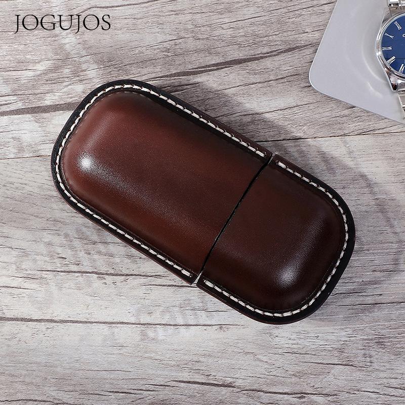 JOGUJOS Vegetable Tanned Leather Hand-sewn Glasses Case, Capsule Glasses Storage Case, Genuine Leather Sunglasses Case