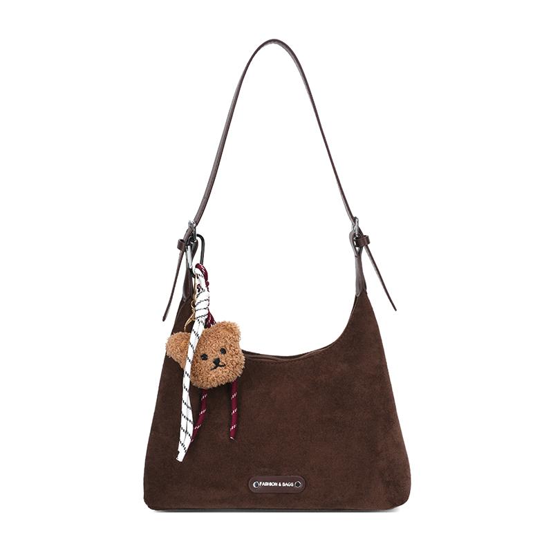 

Tote Bag Commuter Frosted Leather Fleece Underarm Bag Women s Shoulder Crossbody Bag кофейный