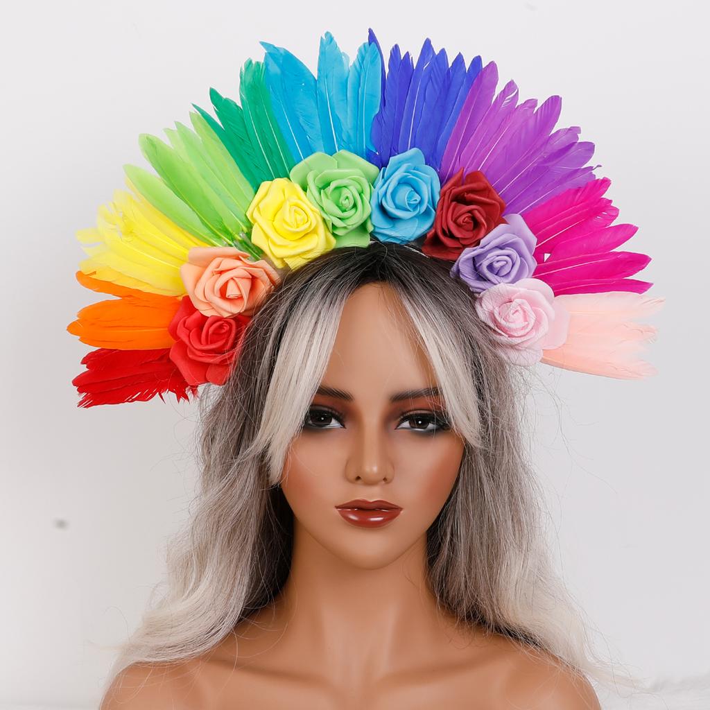 Handgefertigte weiche Feder Kopfschmuck Karneval Halloween Blumiges Stirnband Rose Angepasste Farbe Benutzerdefinierte Größe Hochzeitsgeschenke Partys