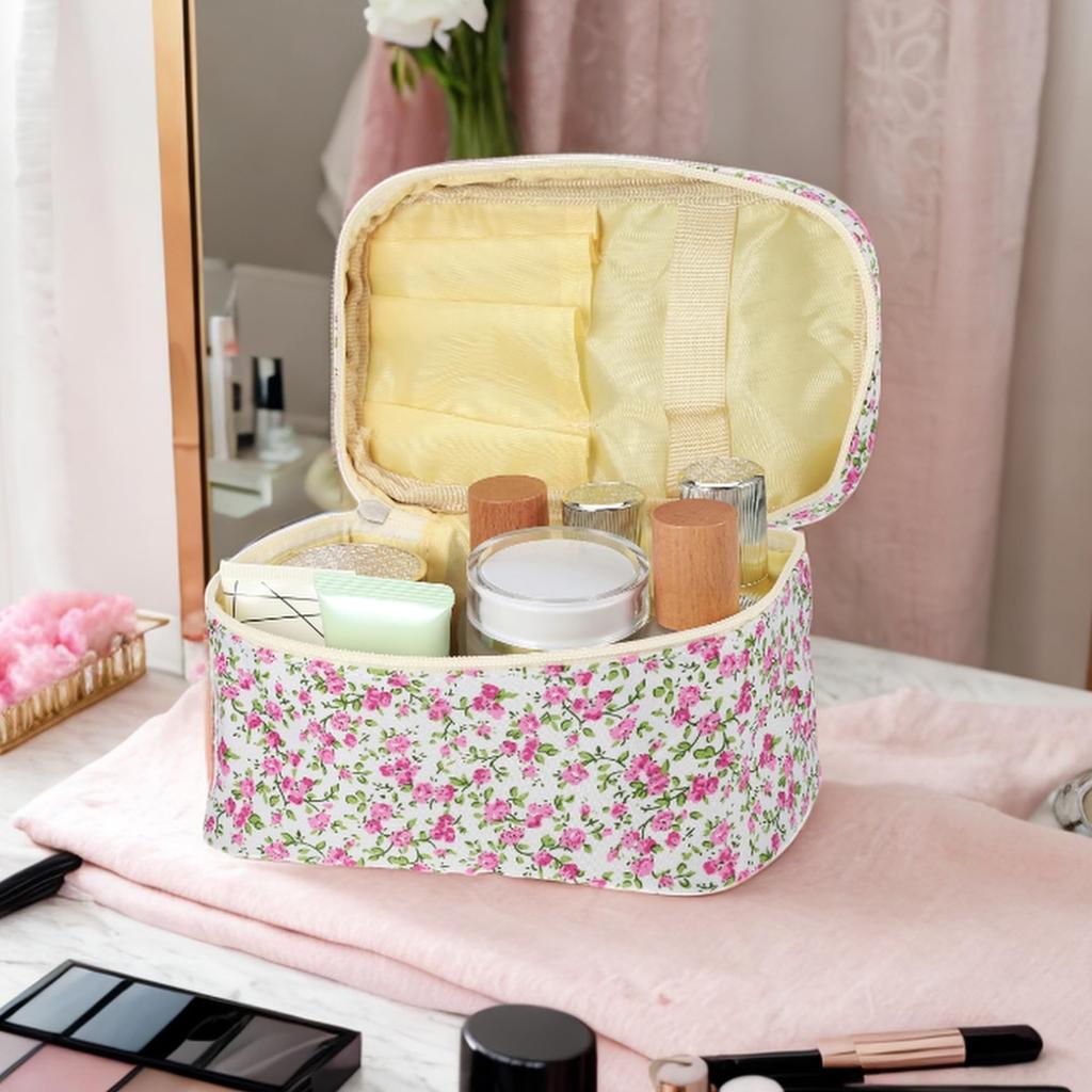 VOCOSTE Porta Trucco Grande Elegante e Rosso Rosa Pochette da Donna, Scatola, Capacità, Carino, Adatto al Viaggio,