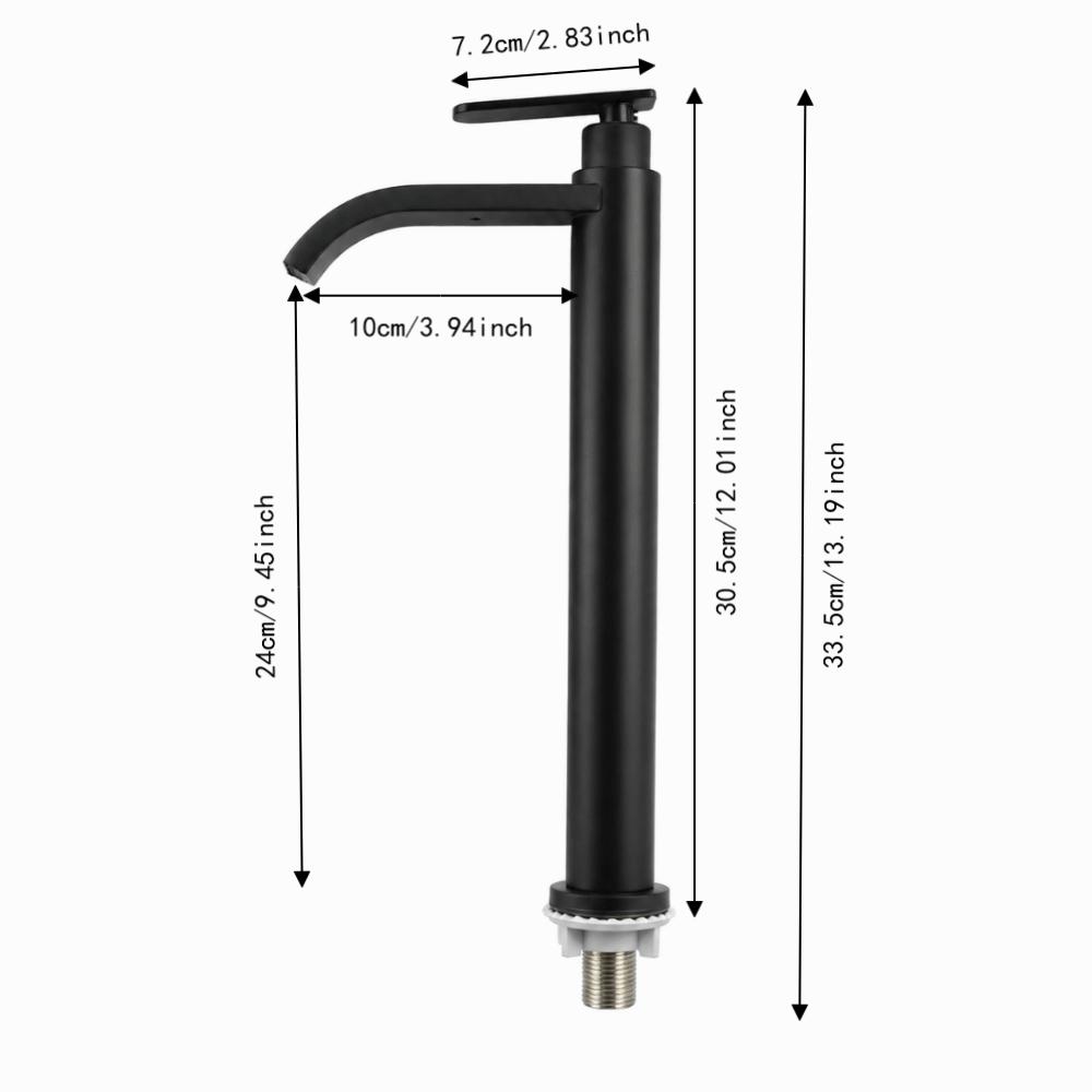 304 Stainless Steel Vessel Sink Faucet Single Cold Water Single Handle Sink Faucet One Hole Black Finish Tall Basin Tap