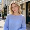 Women Tops Loose Fit One-Shoulder Hollow Knitted Long Sleeve Blouse Pure Color Summer Thin Tops Sun Protection Cover Up Blouse