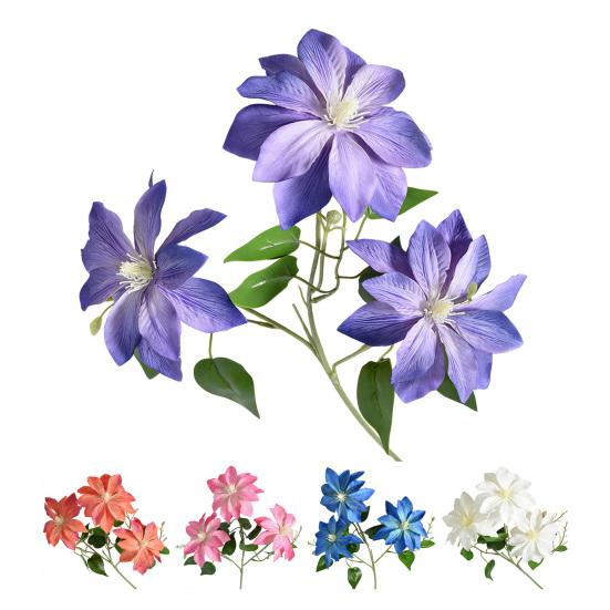 Artificial Clematis Flower 27.5" Long Stem Fake Silk Flower Branches with 3 Heads Blooms for Vase Indoor Home Table Decor Floral Arrangement