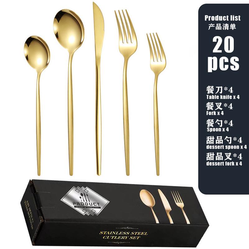 Stainless Steel Tableware Set, Steak Knife, Fork and Spoon 20/30 Piece Set, Western Food Knife, Fork and Spoon Gift Box.
