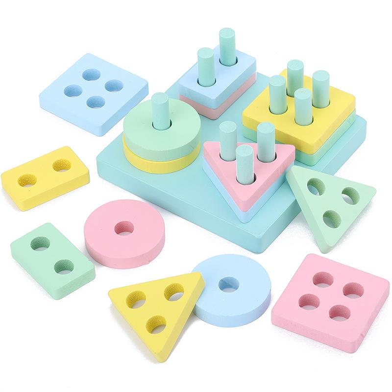 Kids 8-Note Xylophone Lacing Clock Rainbow Tower Four Sets Column Shape Board Worm Twist Baby Educational Toy MHWJ-003