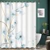 Floral Print Shower Curtain - Blue & White Flower Design, Polyester Fabric with Grommet Top,  Bathroom, Hotel, Apartment Decor