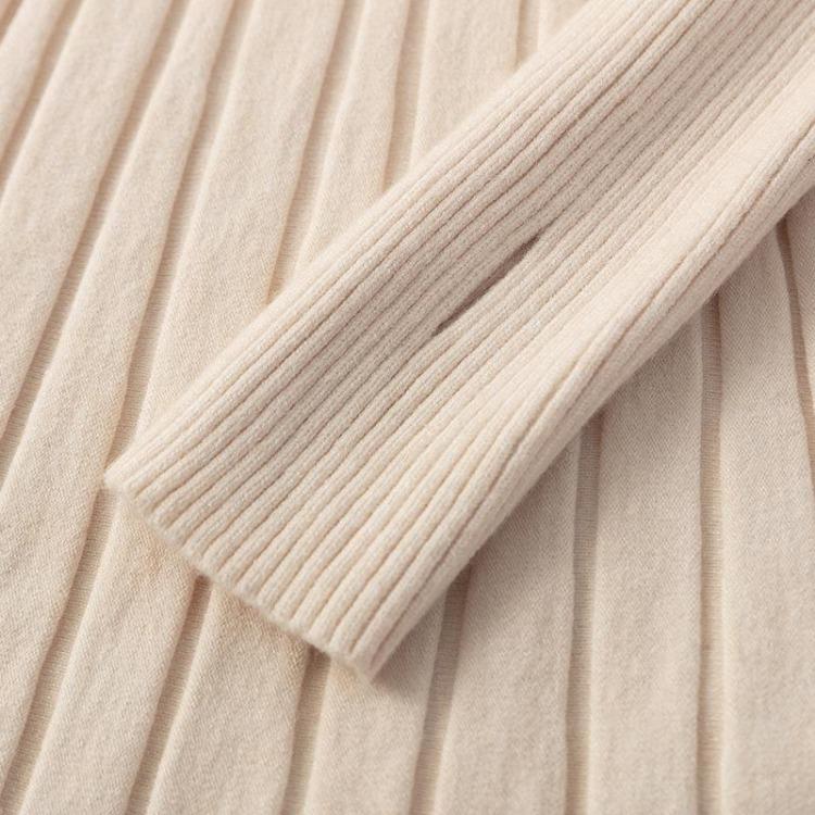 Chic Ribbed Knitted Sweater Dress Autumn Winter Long A-line Full Sleeve Thick Pullover Party Wear