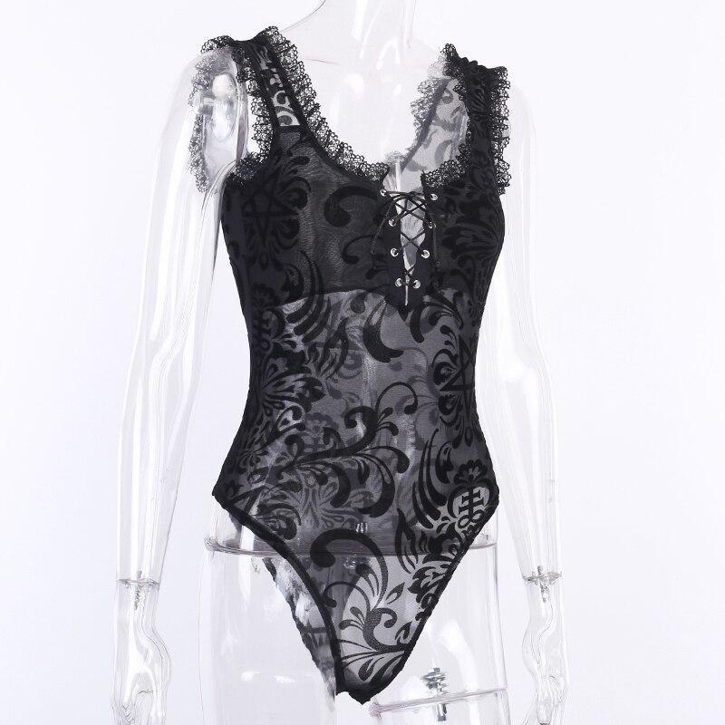 Gothic Bodysuit With Ruffled Lace And Corseting Onesies