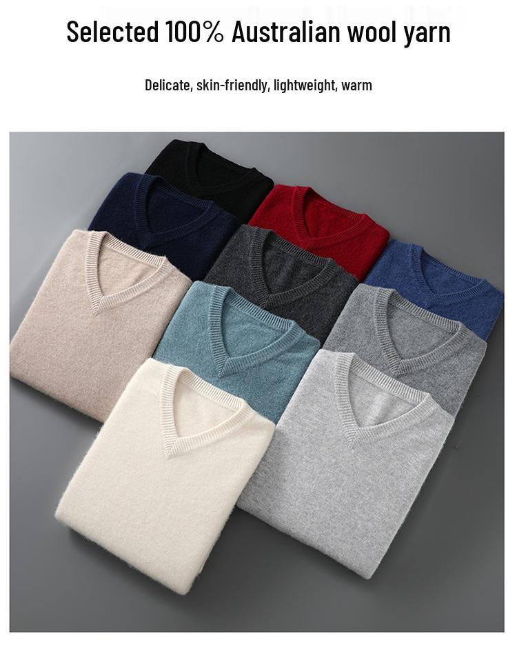 Men's 100% Pure Wool V-neck Thick Warm Business Casual Sweater
