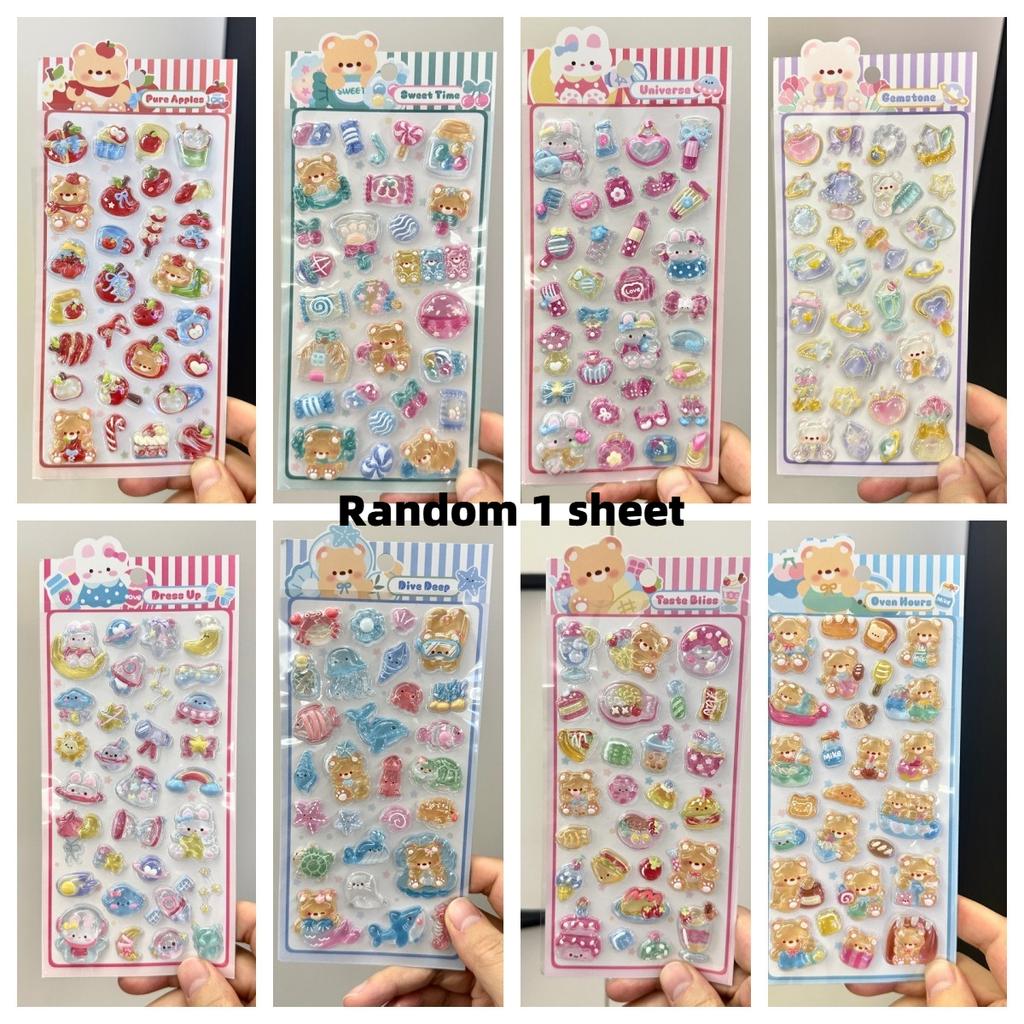 Kawaii 3D Cartoon Teddy Bear Rabbit Relief Crystal Sticker For Scrabooking Cute Diy Phone Case Sticker School Stationery Supply