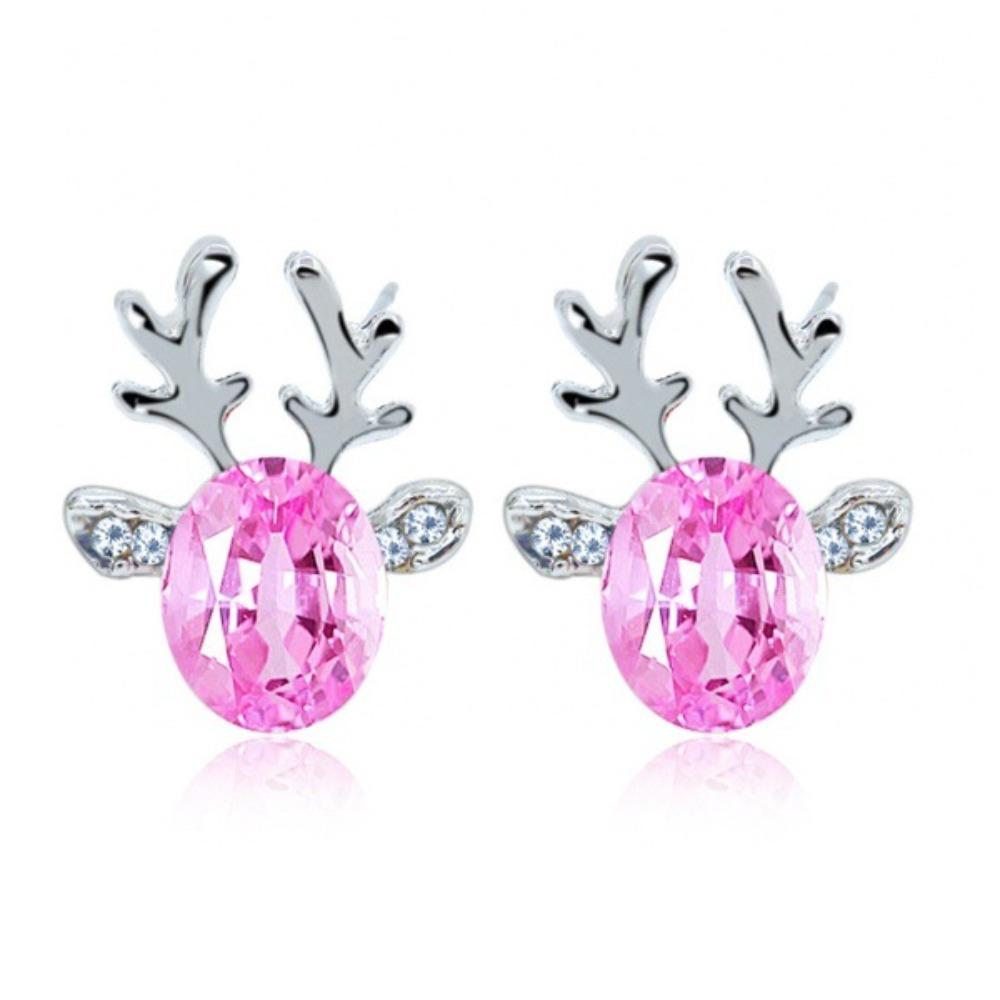 

Fashionable Moose Stud Earrings with Glittering Antler Design for Women рожевий