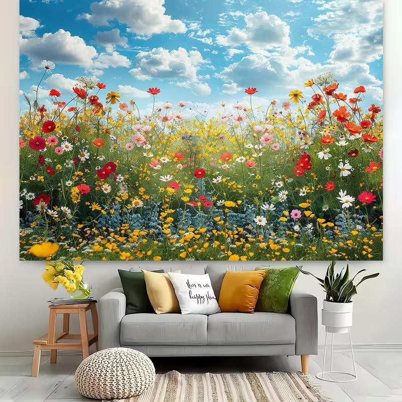 2D Sommerblumenwiese Kulisse, Bunter Wildblumengarten Dekor