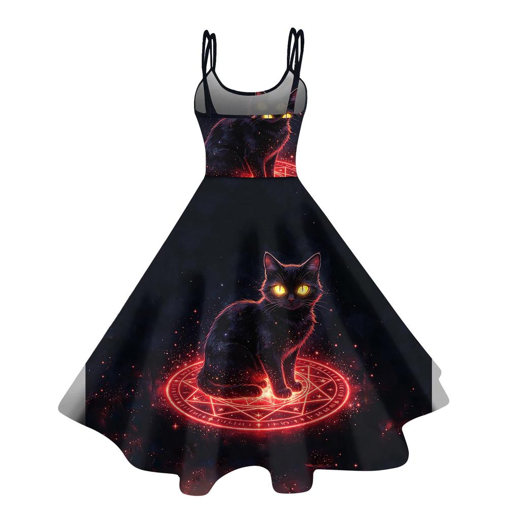 Women's Halloween Print Off-Shoulder Spaghetti Strap Dress