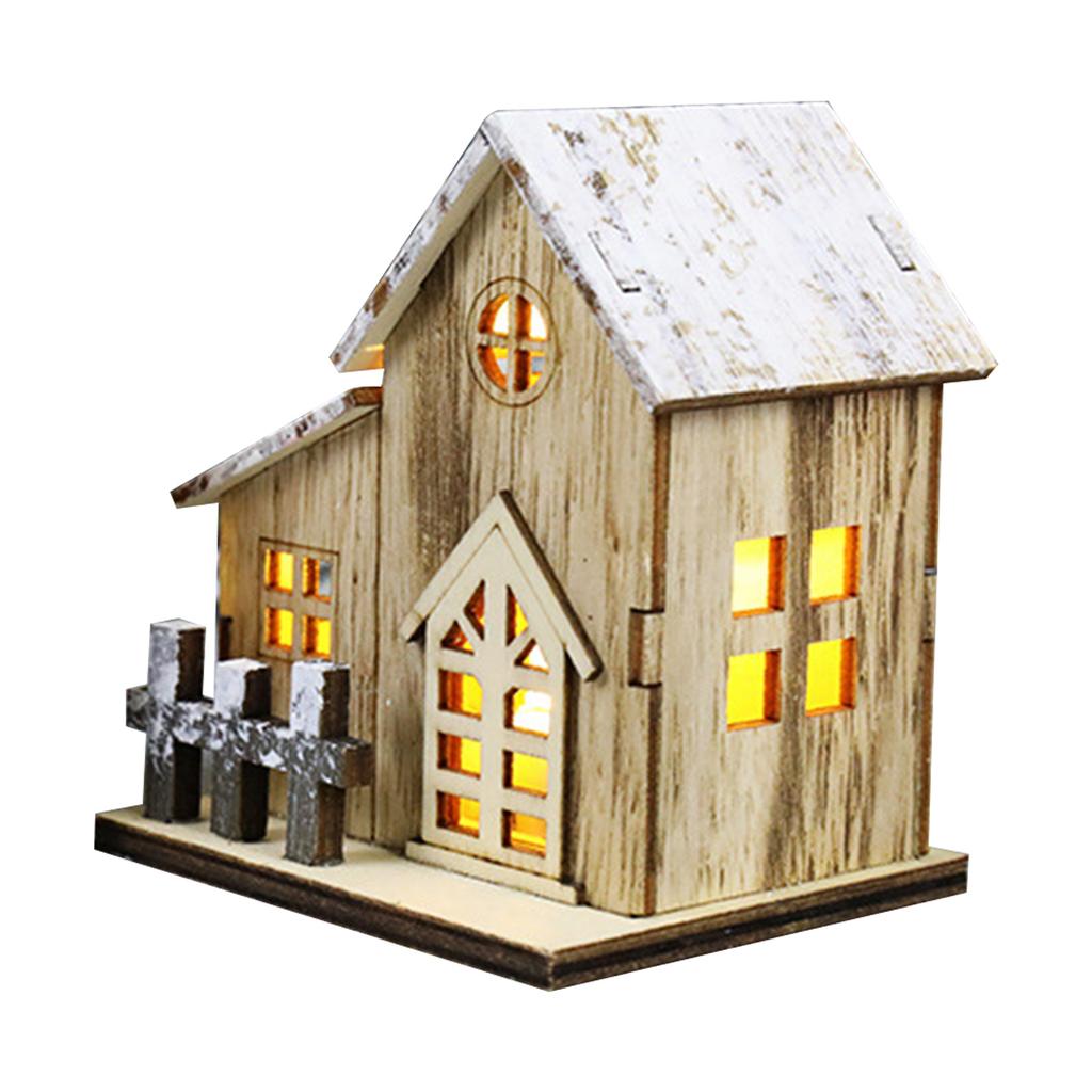 Illuminated Christmas Ornament Wood House Figurine Ornament Desktop Decorations for Holiday Decorations or Gift