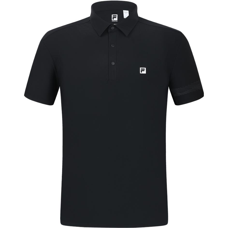 Fila Solid Color Loose Fit Straight Leg Casual Short Sleeve Knit Polo Shirt Men Tops Black A11M321115G-BK