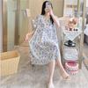 Cotton and Silk Nightgown Women's Summer Short-sleeved Large-size High-end Printed Maternity Pajamas Can Be Worn Outside Long Loungewear