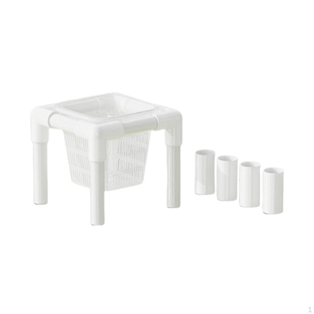 Turtle Tank Aquatic Plant Holder Basket and Stand White with Heightening Tubes Support