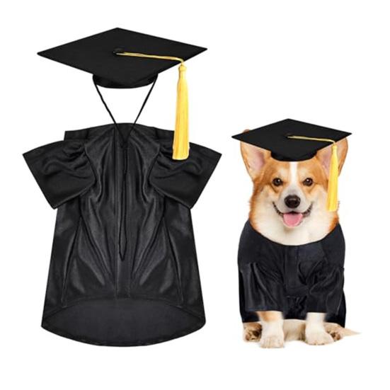 2025 Dog Graduation Costume Set Pet Graduation Cap with Tassel And Washable Gown Set for Dogs Cats Holiday Halloween Party Accessory