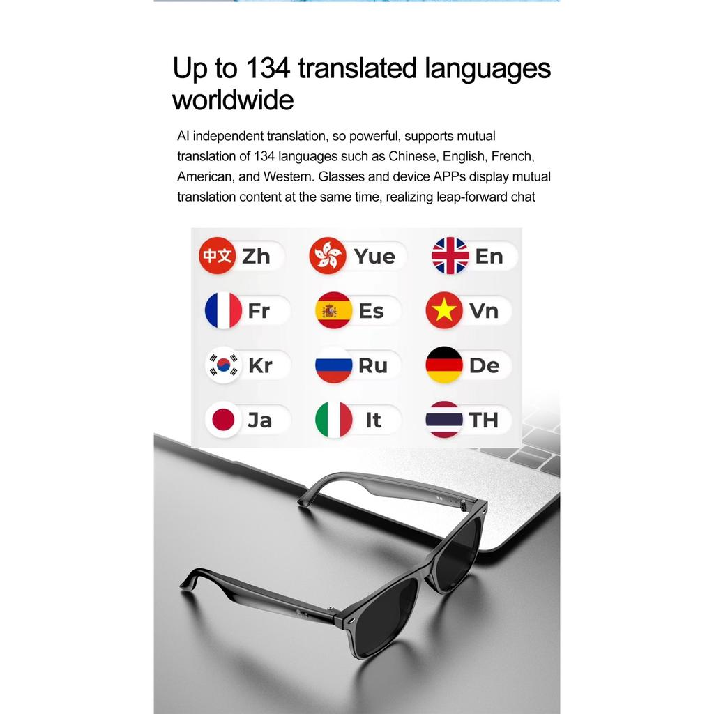 AI Intelligent Bluetooth Translation Glasses, 134 Online Language AI Automatic Dialogue Translation