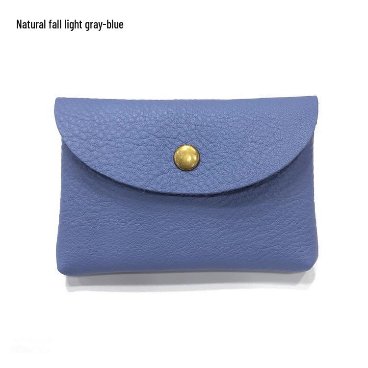 Top Grain Leather Snap Closure Coin Purse & ID Holder, Mini Lychee Pattern Card Holder for Men & Women