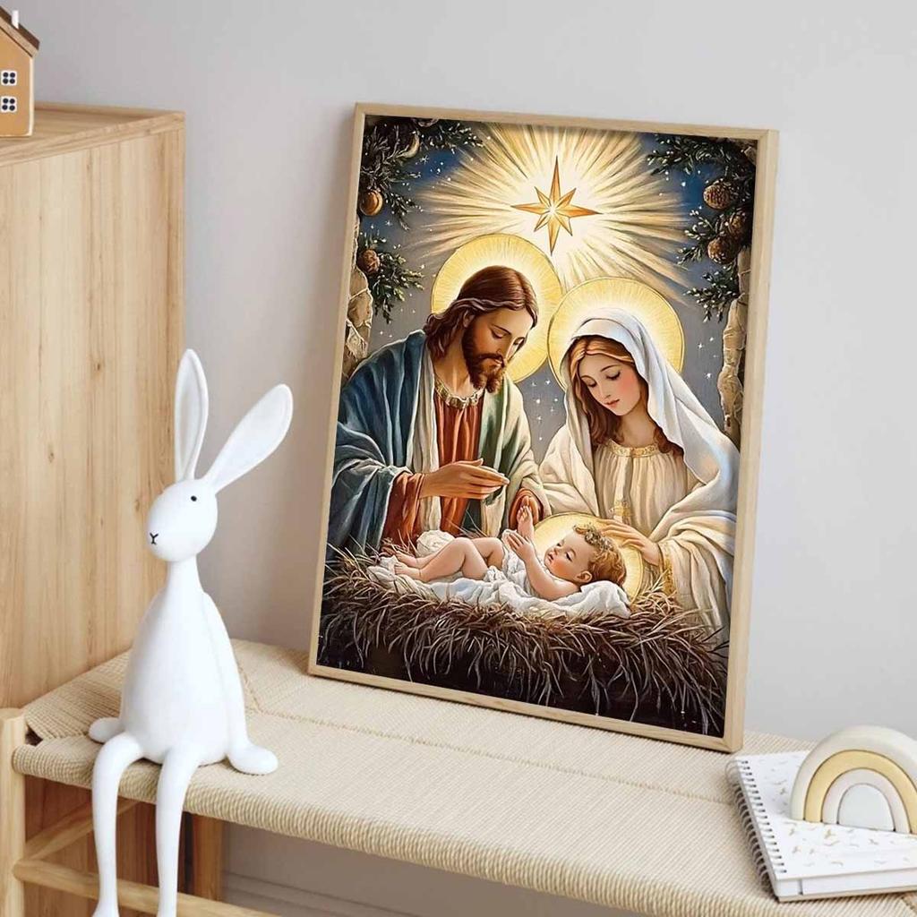 Set Pittura Diamante Fai da Te 5D Diamanti Completi Scena della Natività Artigianato Religioso per Decorazione Murale Casa
