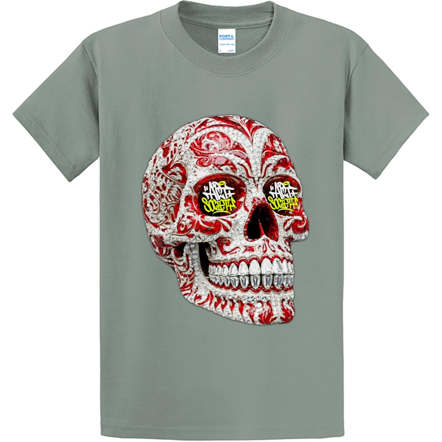 

NEW Art Society SUGAR SKULL ICED OUT STONE GREEN Tee Shirt S-4XLARGE MADE IN USA 5XL різнокольоровий