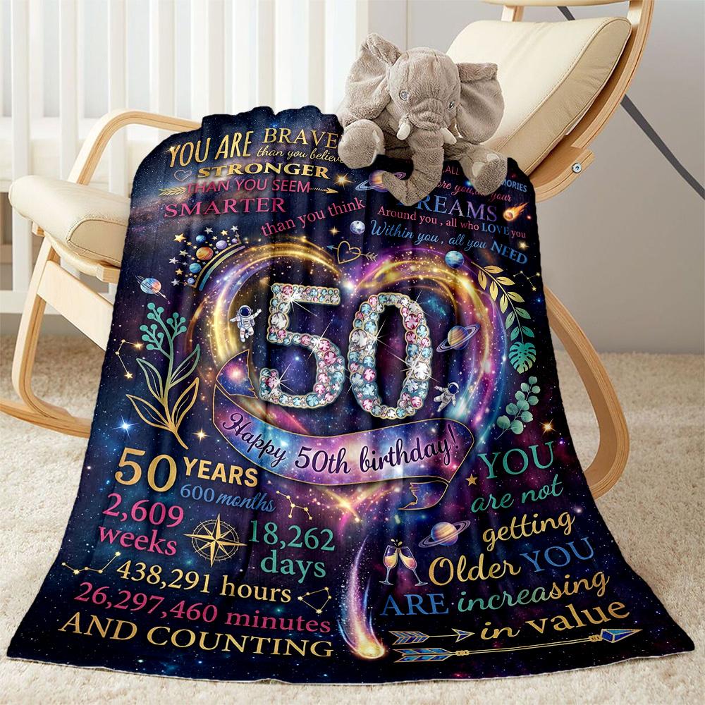 Glückliche 50. Geburtstag Feier Flanelldecke - Weich und geeignet für Sofas, Betten, Büros, Reisen, Alle Jahreszeiten, Tolles Geschenk für Feiertage und Geburtstage.