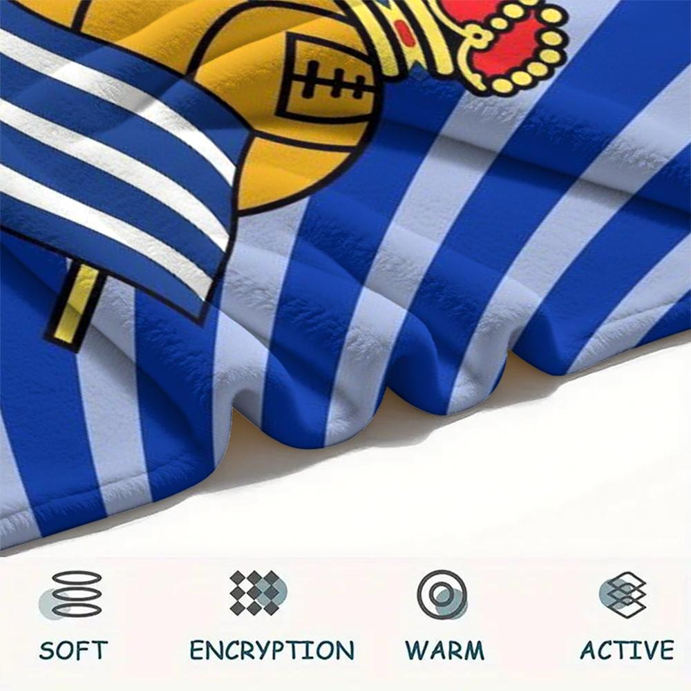 1Pc Real Sociedad Print Flannel Blanket, High Quality Comfortable for All Seasons, Home Decor, Warmth and Comfort, Perfect for Christmas Gifts