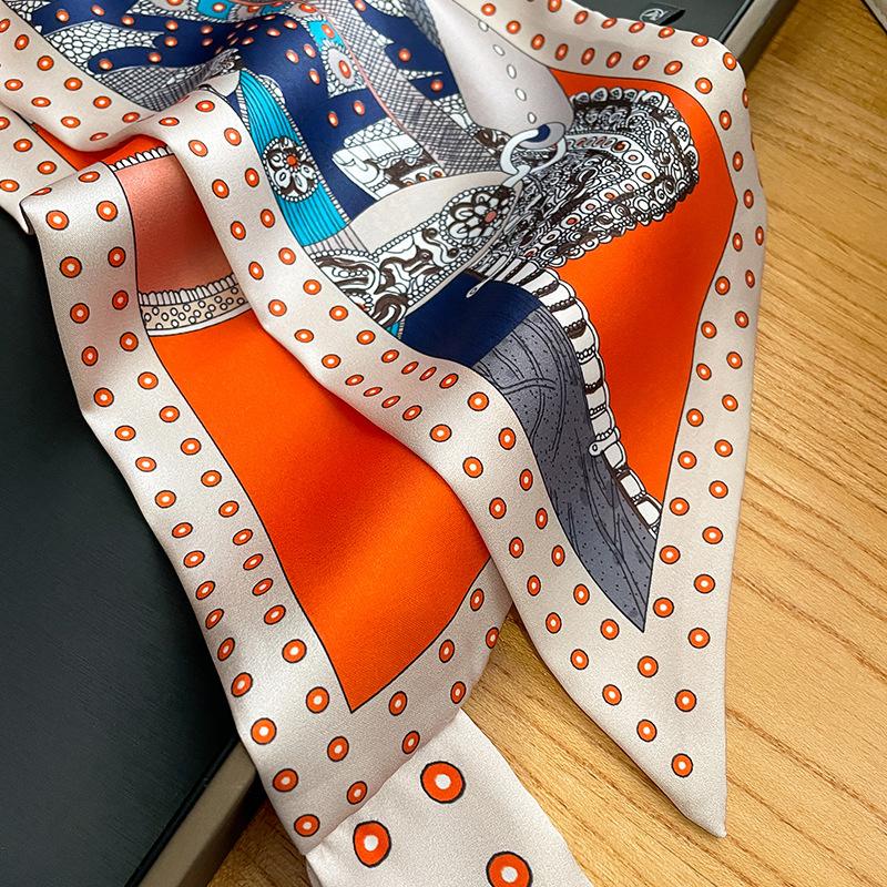 Seidener Halstuch Schal für Damen Luxusband Skinny Design Satin Handgelenk-Wickel Stirnband Foulard Stola Haarbänder Accessoire