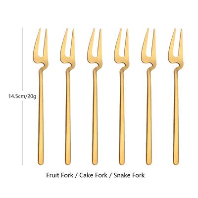 6Pcs/Set Gold Fork Set Tea Cake Snack Fork Dinnerware Cutlery Matte Stainless Steel Multicolor Tableware Dessert Fruit Fork Flatware Set
