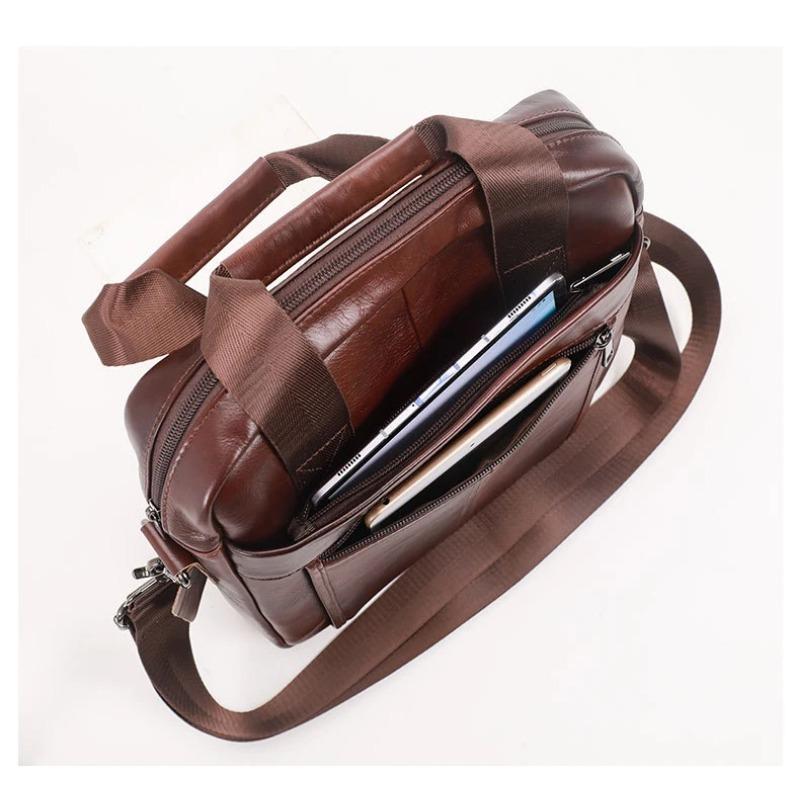New men's handbag, 100% genuine leather shoulder crossbody bag vertical briefcase business trip messenger bag for 13.3-inch iPad