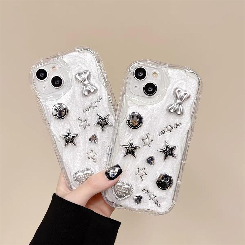 For Apple 17Promax Glue All-inclusive Mobile Phone Case for IPhone15 Smiley Face 14 Bow 13 Star Love