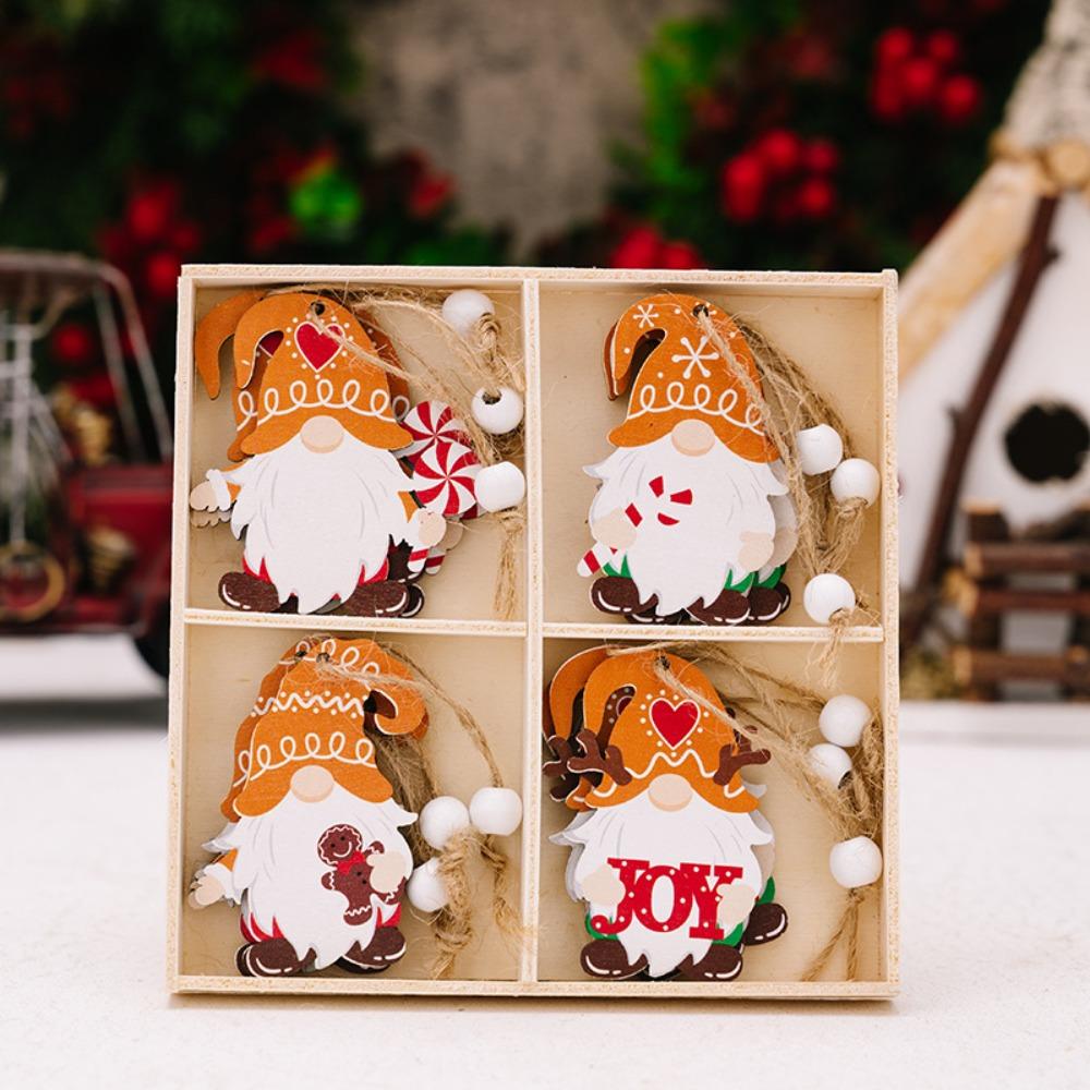 A set/12PCS Gingerbread Man Gnomes Wooden Pendants Home Table Decor for Home Xmas Tree Hanging Ornament New Year Gift