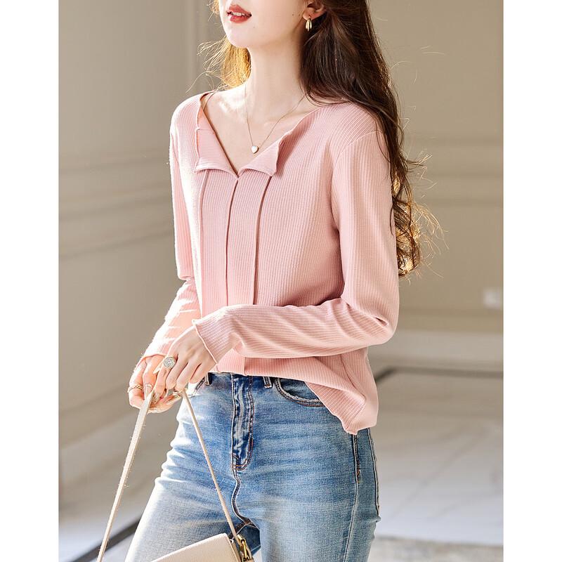 Demana Women's Ruffle Trim Long Sleeve Knit T-shirt