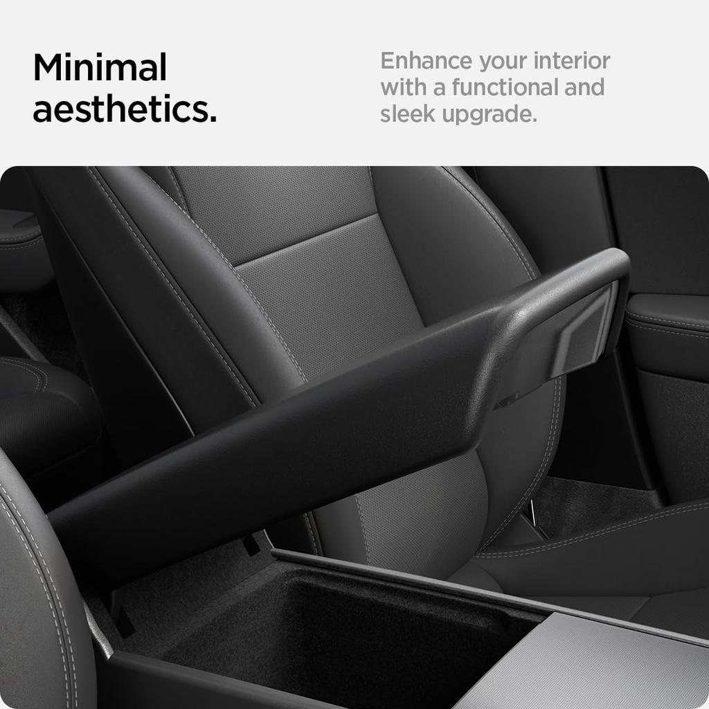 Spigen Center Console Armrest Cover for Tesla Model 3 2024 Refresh with EZ Instant Installation TO240H ACP07410 Non-Slip (Highland) Snap-On (Black)