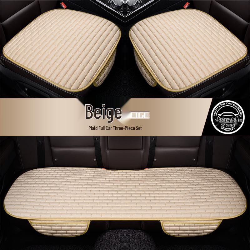 Plaid Three-Piece No-Tie Car Seat Cushion Set for Office and Home - Single Seat and Multi-Seat Interior Decor.