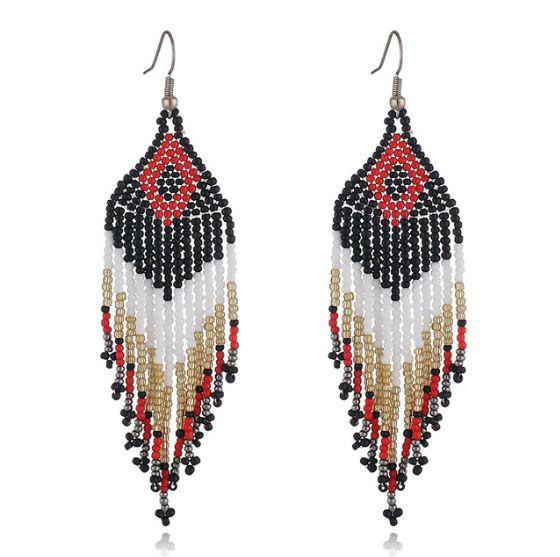 String Beads Beaded Handmade Bohemian Long Statement Tassel Earrings Beaded Earrings