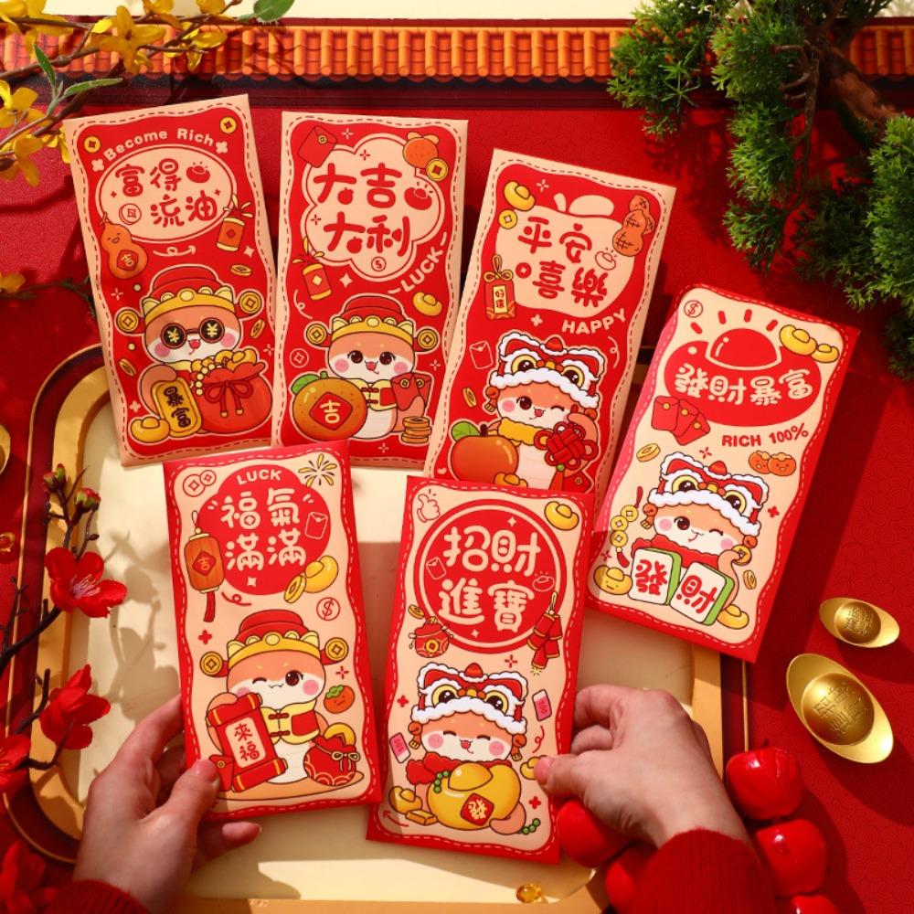 6Pcs Cartoon Chinese Snake Year Red Envelope New Year Money Envelope  Spring Festival