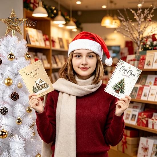 Gift Card Organizer Holder Christmas Book, 8x6 Inch Spiral Bound Holiday Keepsake Booklet, Festival Storage Book Merry Greeting Album for Xmas